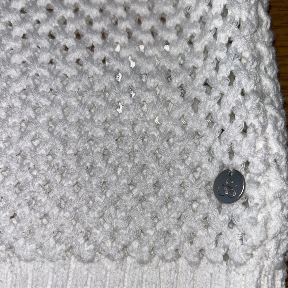 Scotch & Soda Women White Crochet Knit 1/4 Zip Cap Sleeve Sweater Sugar Sizzle L - Picture 16 of 16